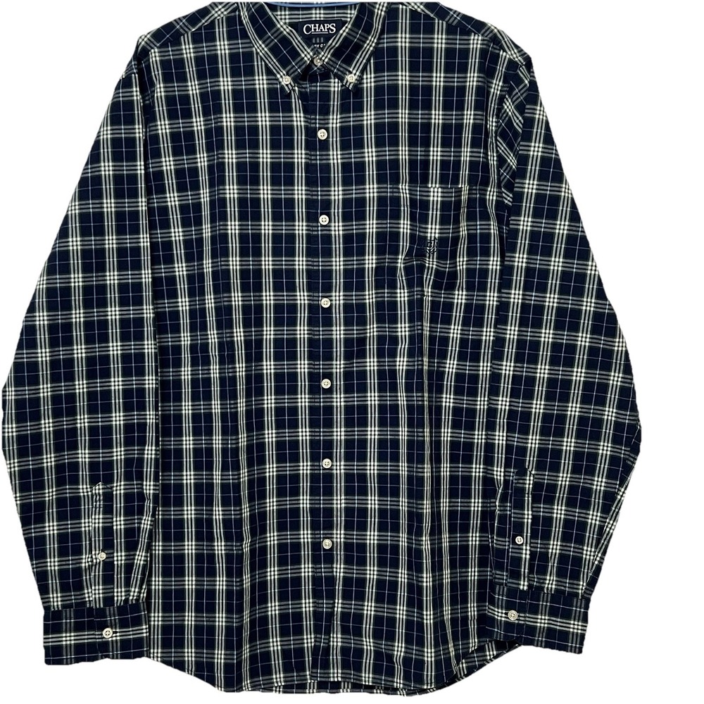 Chaps Easy Care Long Sleeve Button Collar Shirt Plaid Blue Multicolor Men 2XL